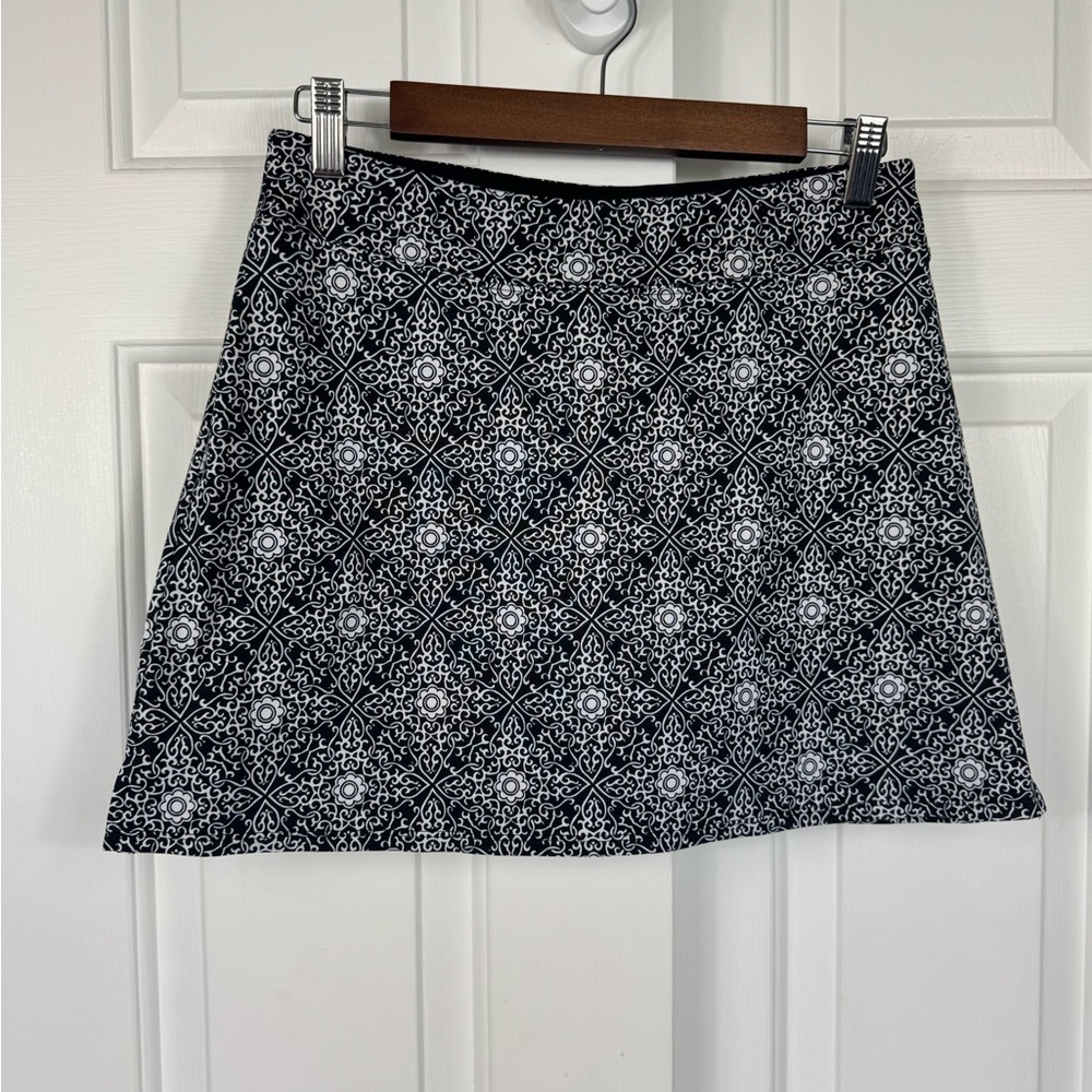 Tranquility Womens Mini Skort Black‎ White Floral Elastic Waist Pull On Size S